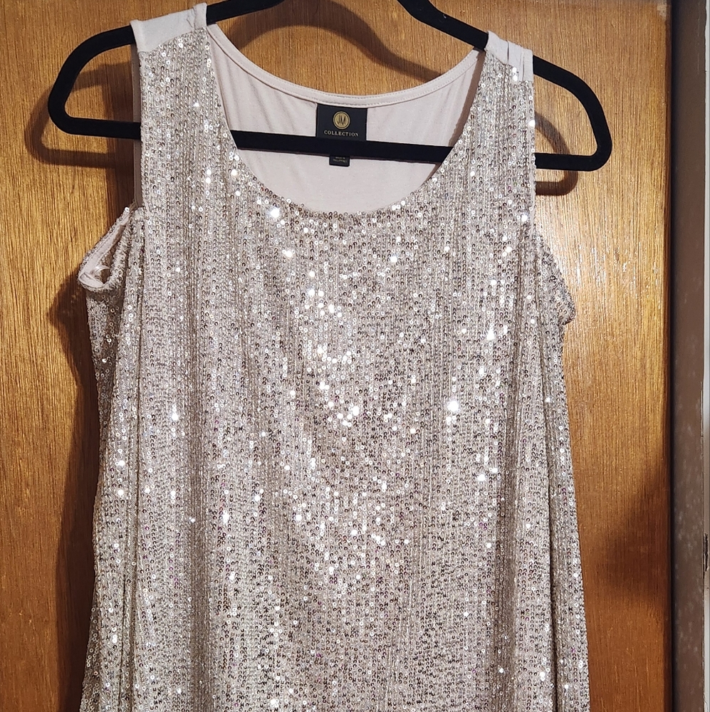 JM cold shoulder champagne sequin top